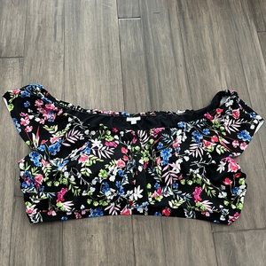 Avenue Womens Black Floral Swimsuit Top‎ Plus Size 32W